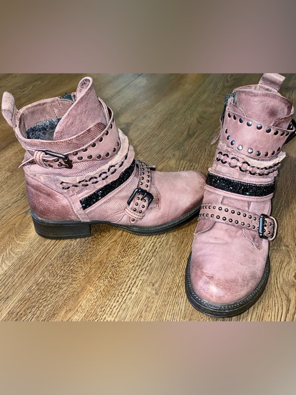 ORANGE LABEL COMBAT BOOTS ITALIAN LEATHER PURPLE PINK 38 BEADS BLING STRAP AS98